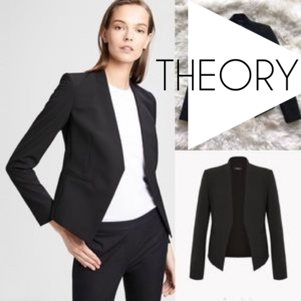 Blue Grey Collarless Sexy Fitted Work Blaz…